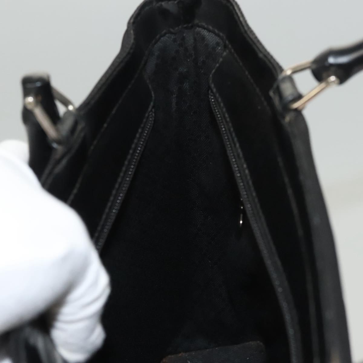GUCCI Bamboo Hand Bag Nylon 2way Black Silver 000 1998 0588 Auth ar13511