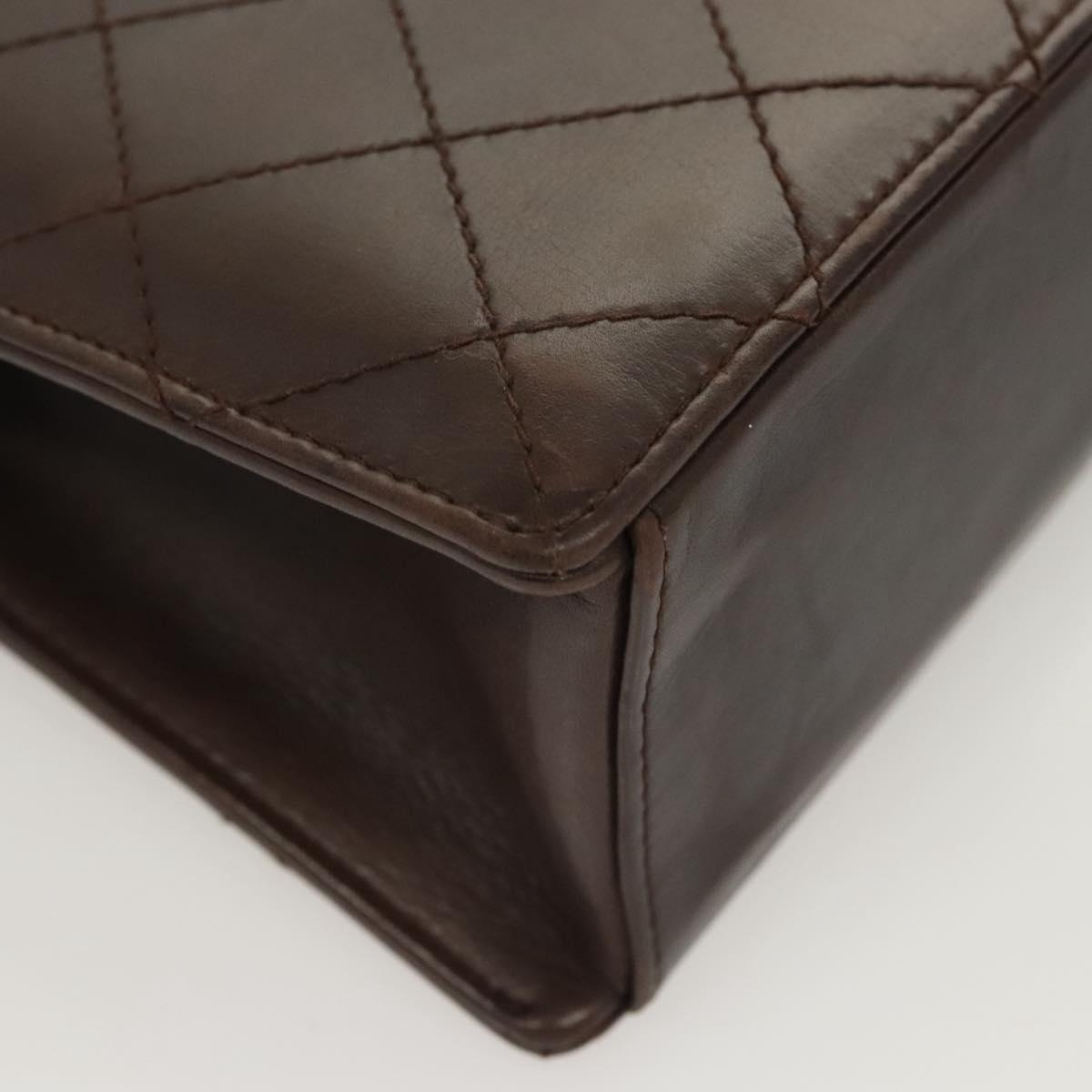 CHANEL Matelasse Hand Bag Leather Brown CC Auth ar13513