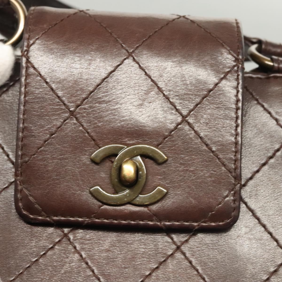 CHANEL Matelasse Hand Bag Leather Brown CC Auth ar13513