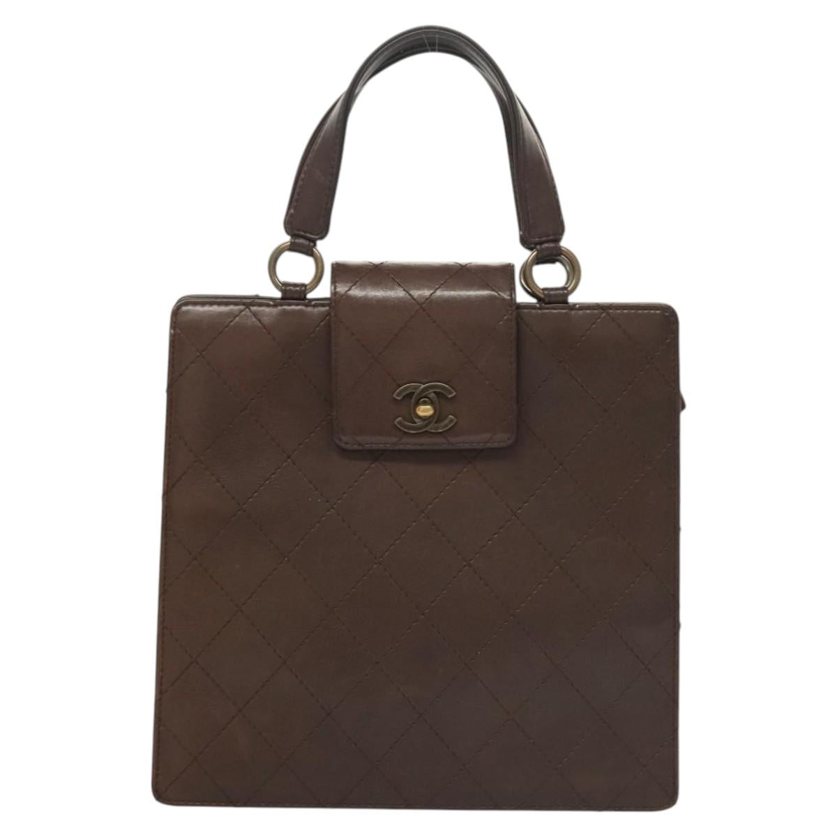 CHANEL Matelasse Hand Bag Leather Brown CC Auth ar13513