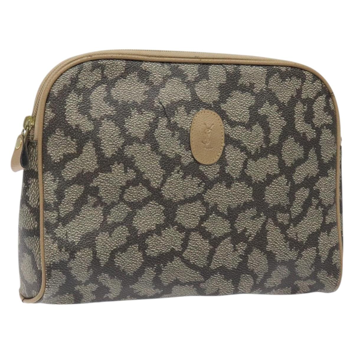 SAINT LAURENT Clutch Bag PVC Brown Gold Auth ar13514