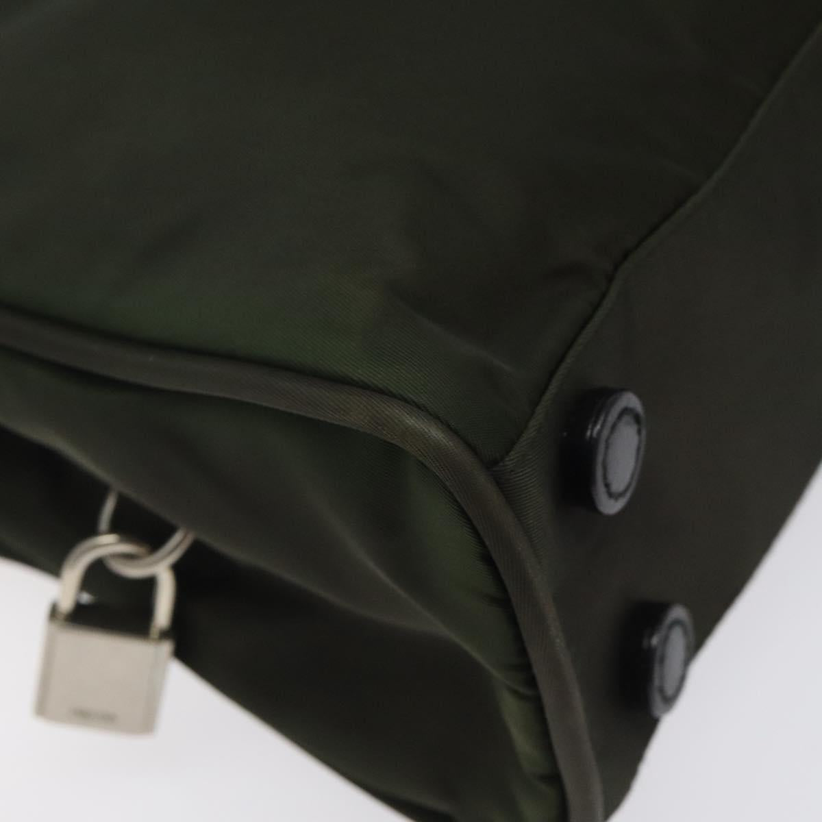 PRADA Hand Bag Nylon Khaki Silver Auth ar13534