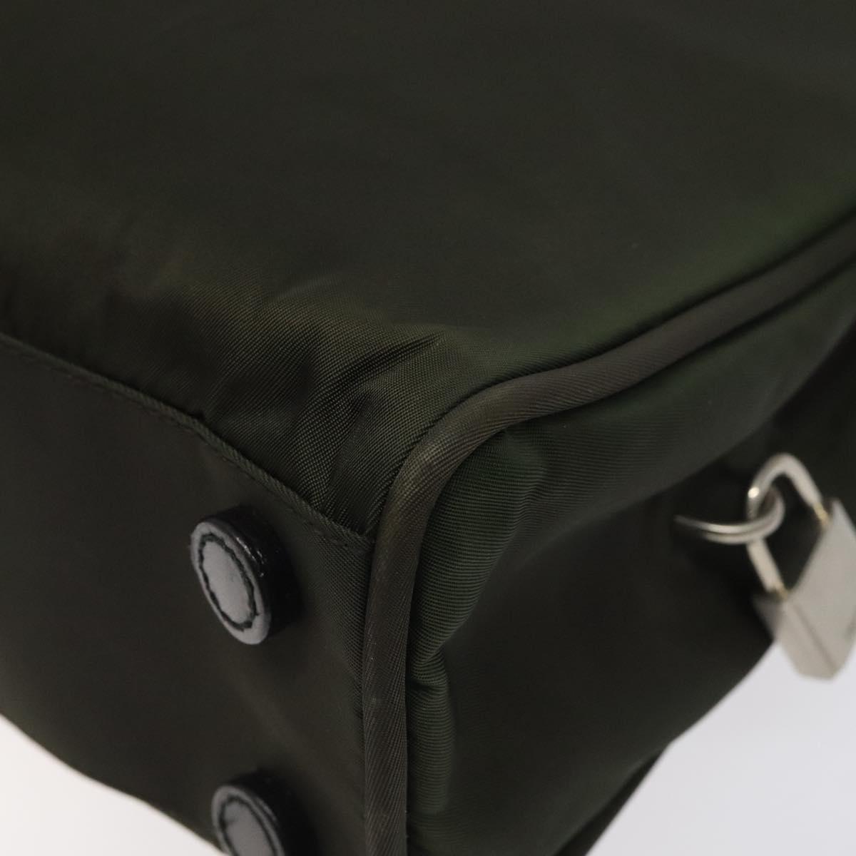 PRADA Hand Bag Nylon Khaki Silver Auth ar13534