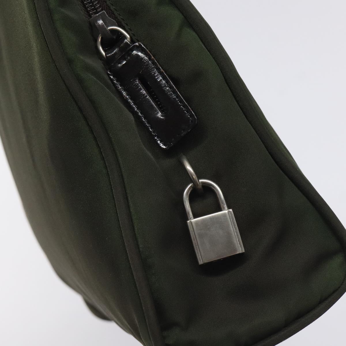 PRADA Hand Bag Nylon Khaki Silver Auth ar13534