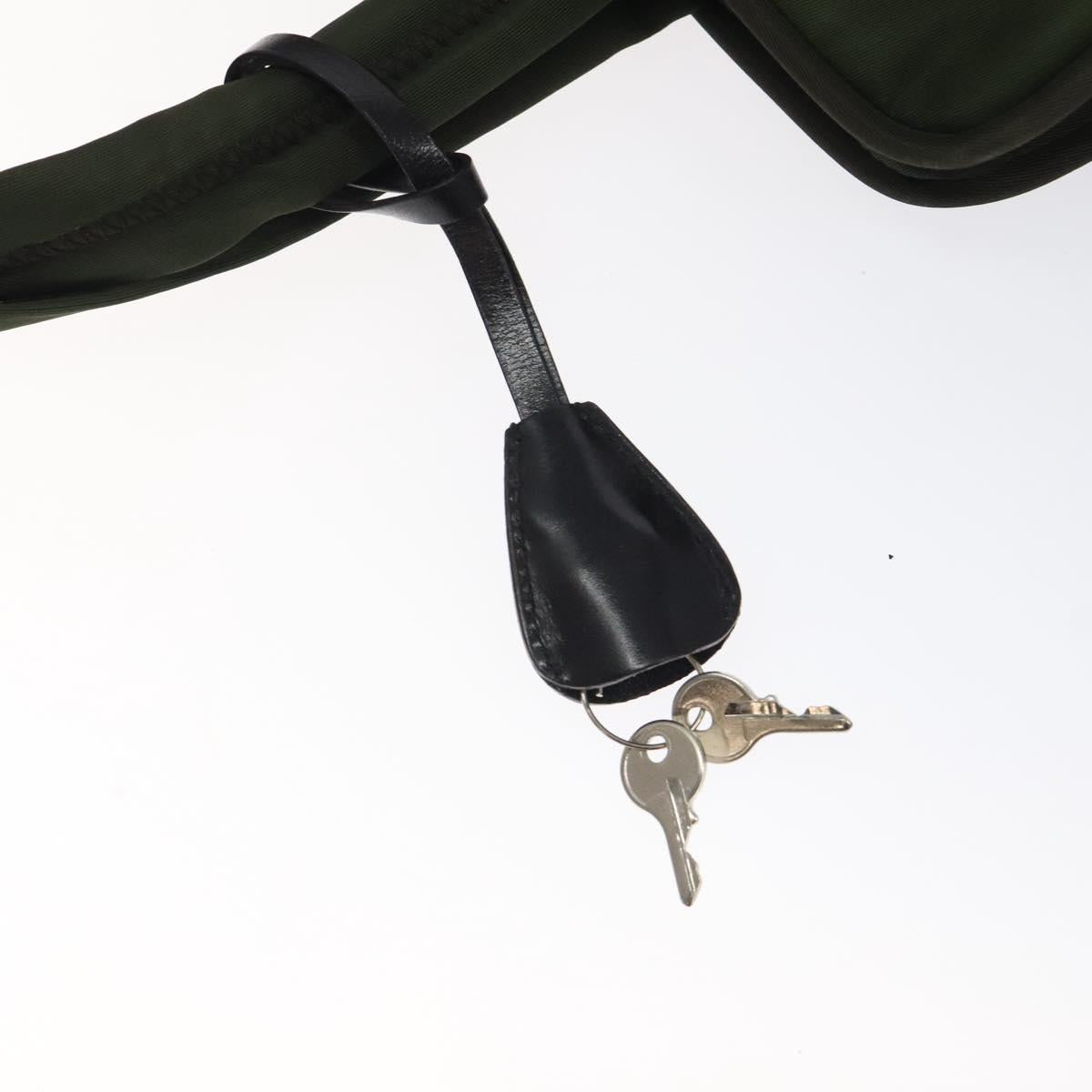 PRADA Hand Bag Nylon Khaki Silver Auth ar13534