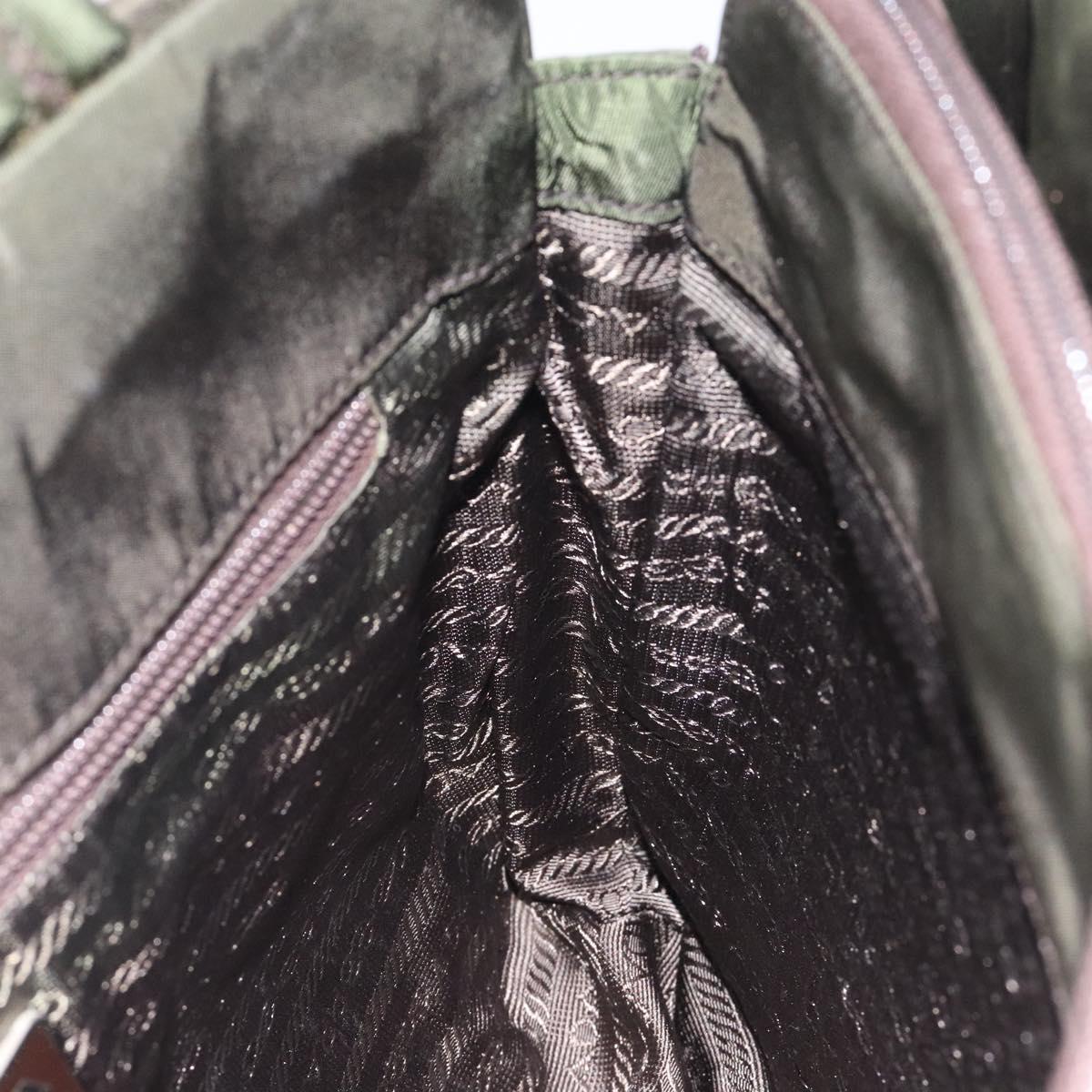 PRADA Hand Bag Nylon Khaki Silver Auth ar13534