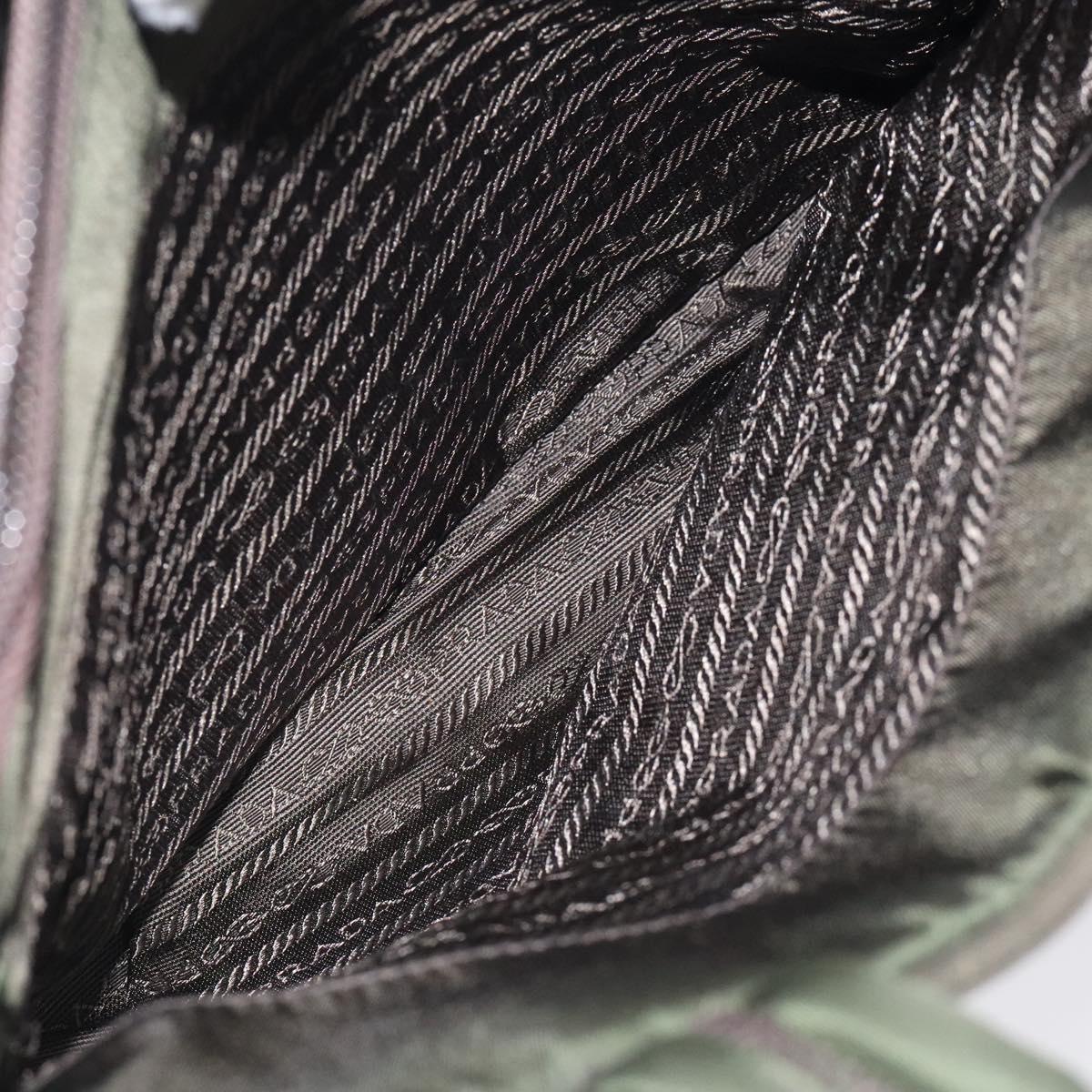 PRADA Hand Bag Nylon Khaki Silver Auth ar13534