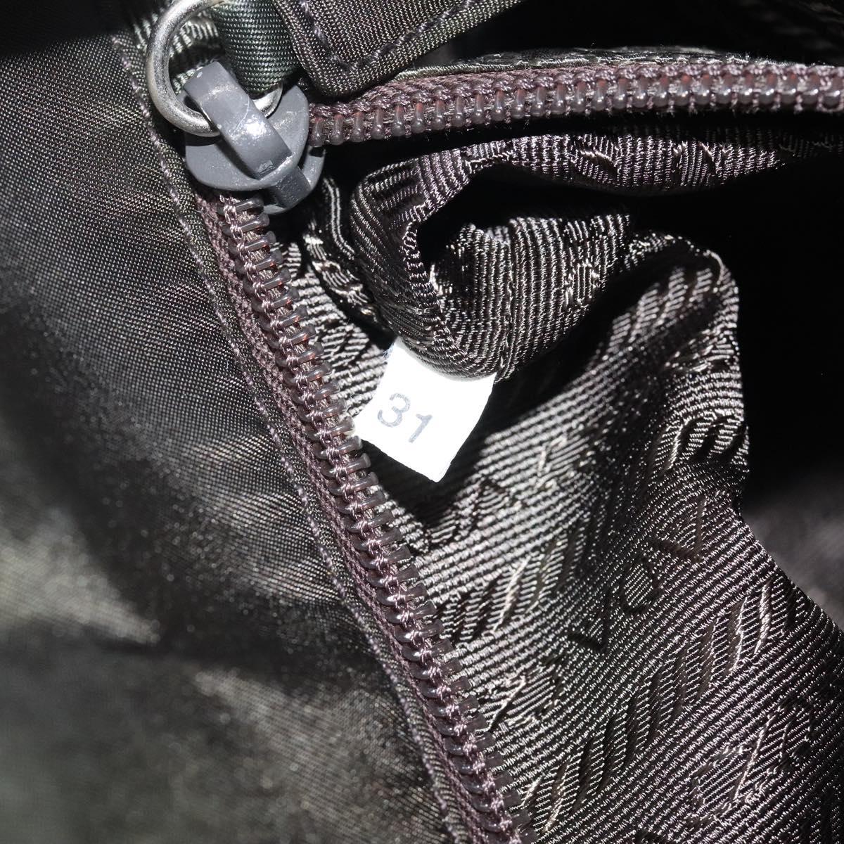 PRADA Hand Bag Nylon Khaki Silver Auth ar13534