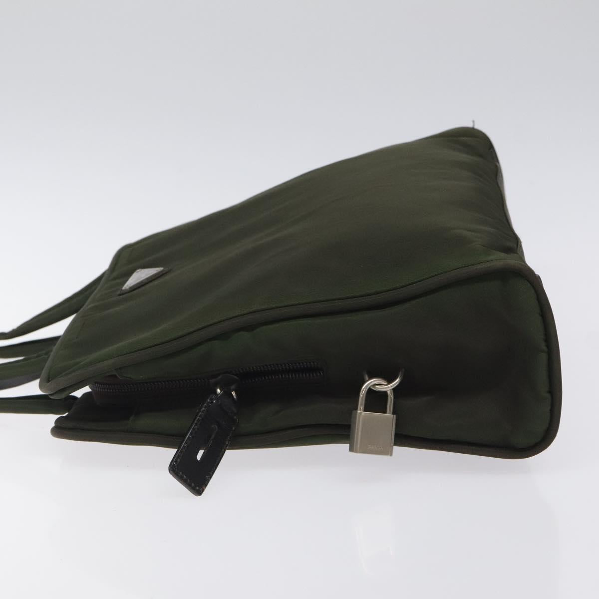 PRADA Hand Bag Nylon Khaki Silver Auth ar13534