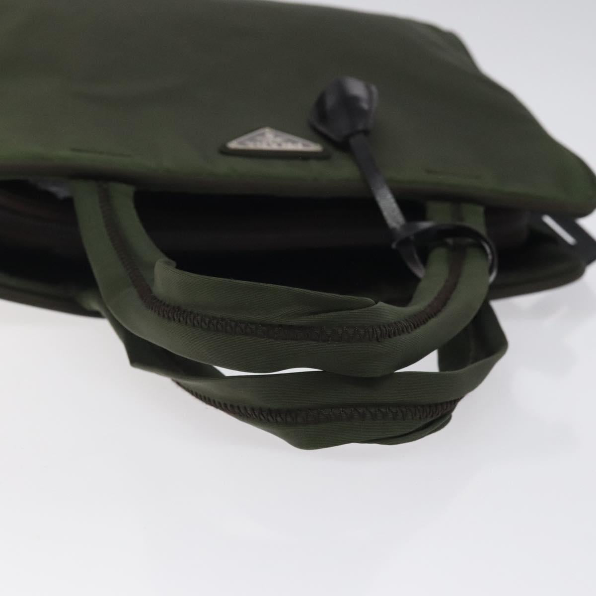 PRADA Hand Bag Nylon Khaki Silver Auth ar13534