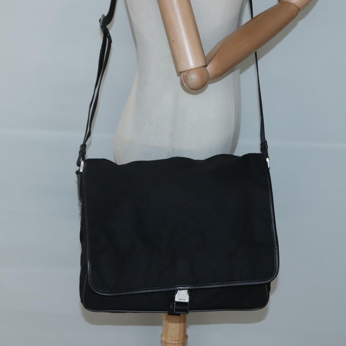 PRADA Shoulder Bag Nylon Black Silver Auth ar13535