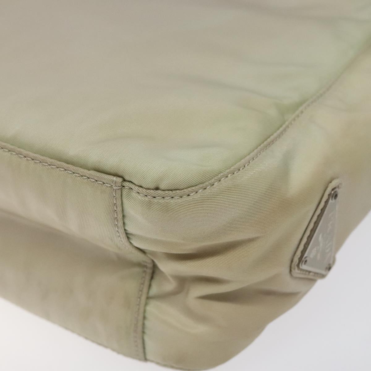 PRADA Tote Bag Nylon Beige Silver Auth ar13537