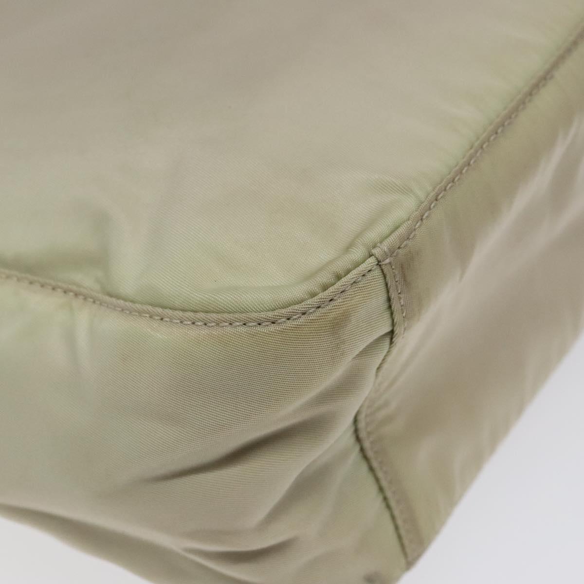 PRADA Tote Bag Nylon Beige Silver Auth ar13537