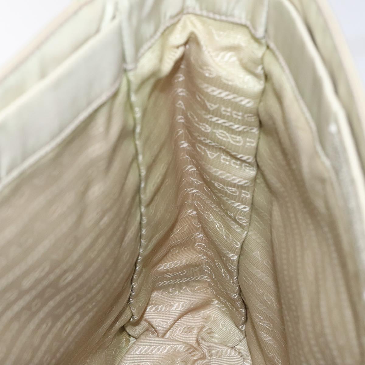 PRADA Tote Bag Nylon Beige Silver Auth ar13537