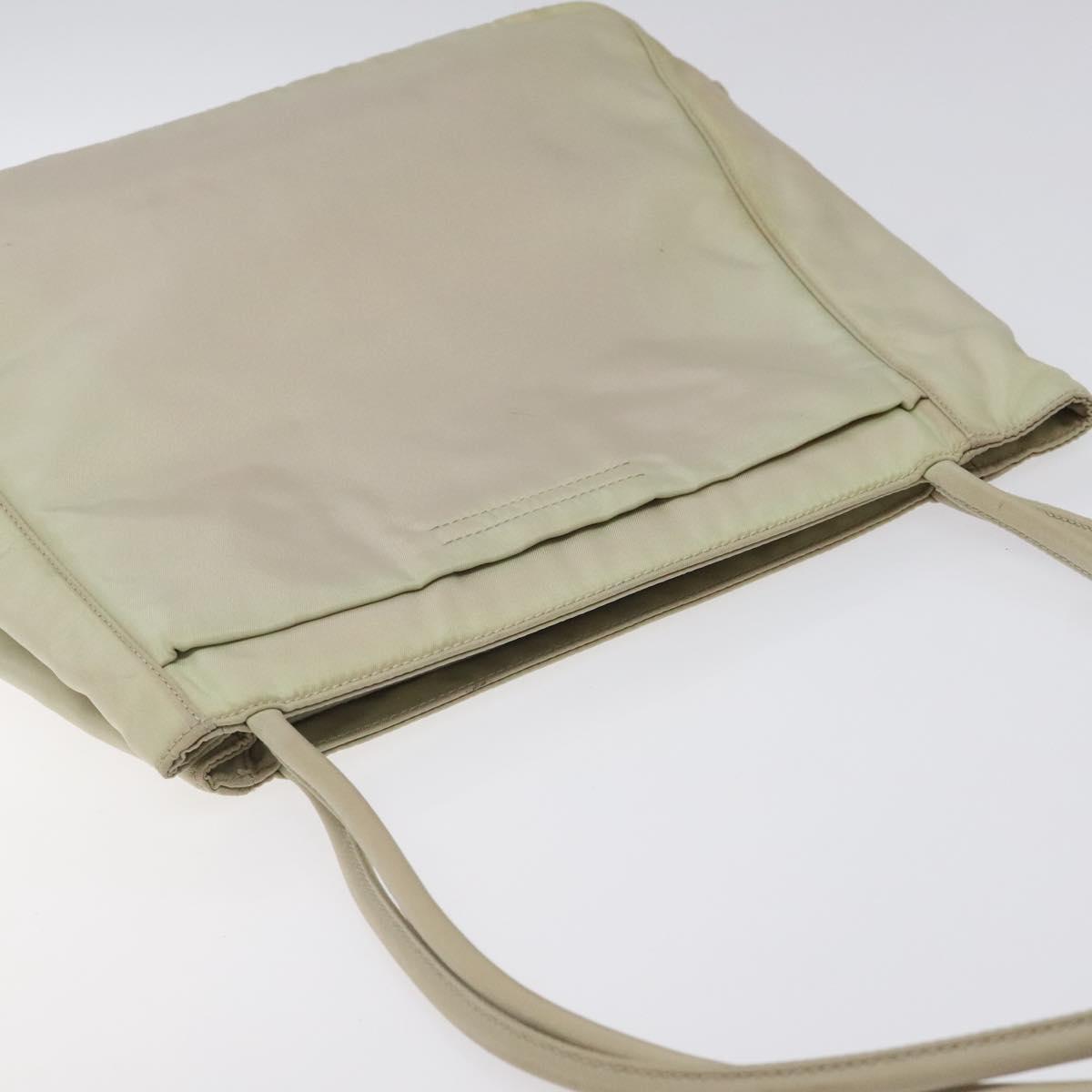PRADA Tote Bag Nylon Beige Silver Auth ar13537