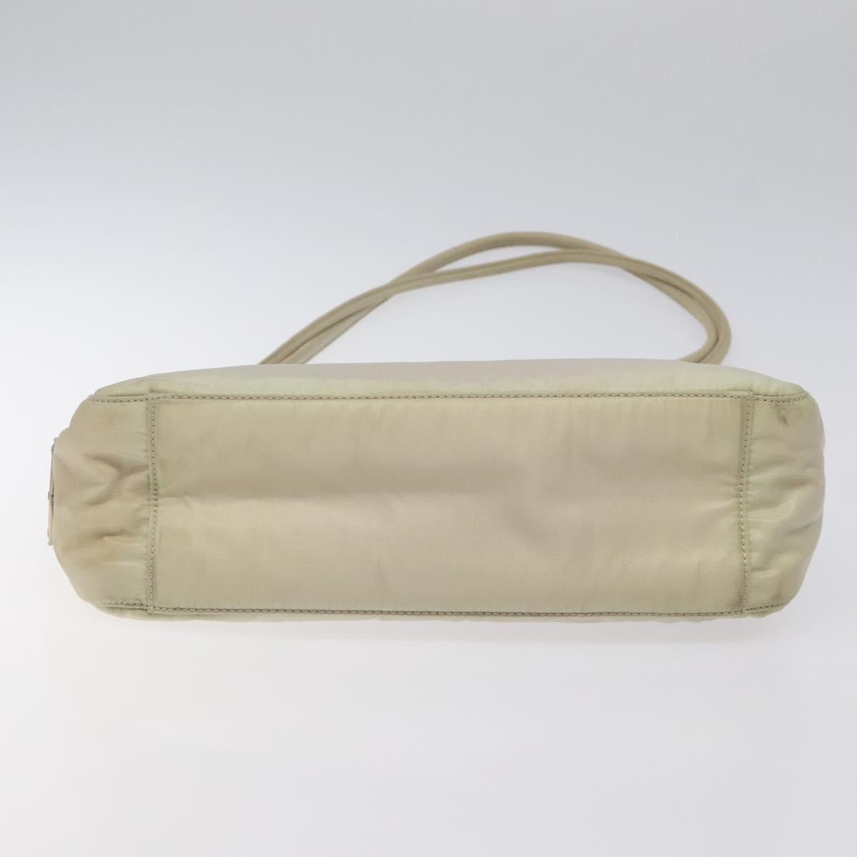 PRADA Tote Bag Nylon Beige Silver Auth ar13537