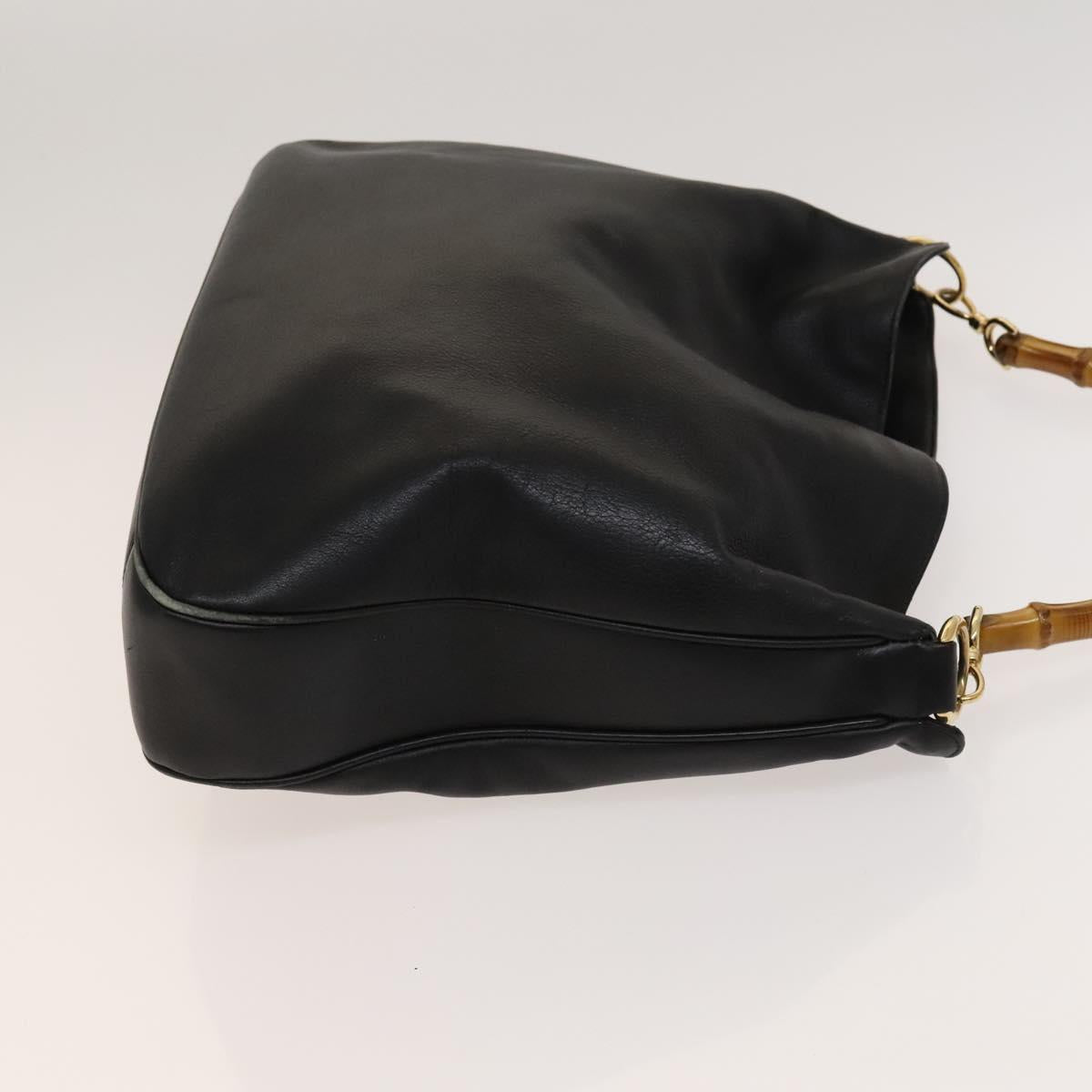 GUCCI Bamboo Hand Bag Leather 2way Black Gold 001 1998 1577 Auth ar13564