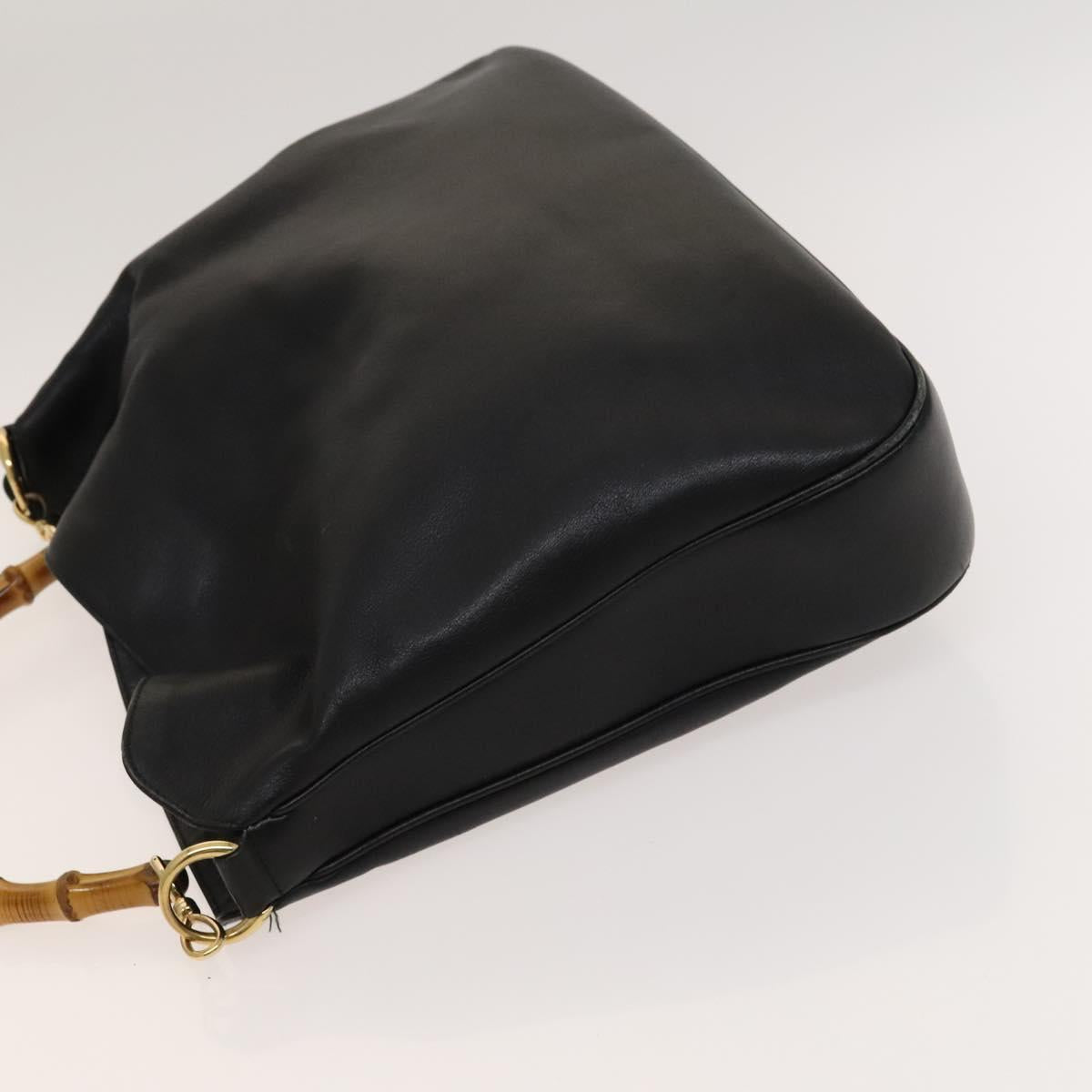 GUCCI Bamboo Hand Bag Leather 2way Black Gold 001 1998 1577 Auth ar13564
