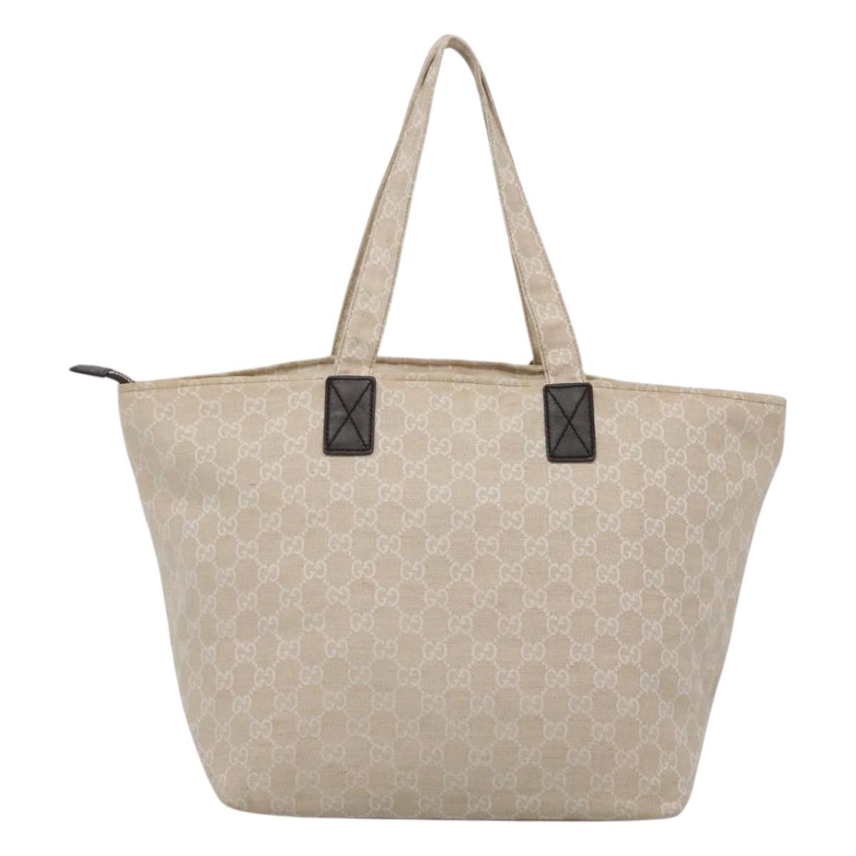 GUCCI GG Canvas Tote Bag Beige Silver 283416 Auth ar13566