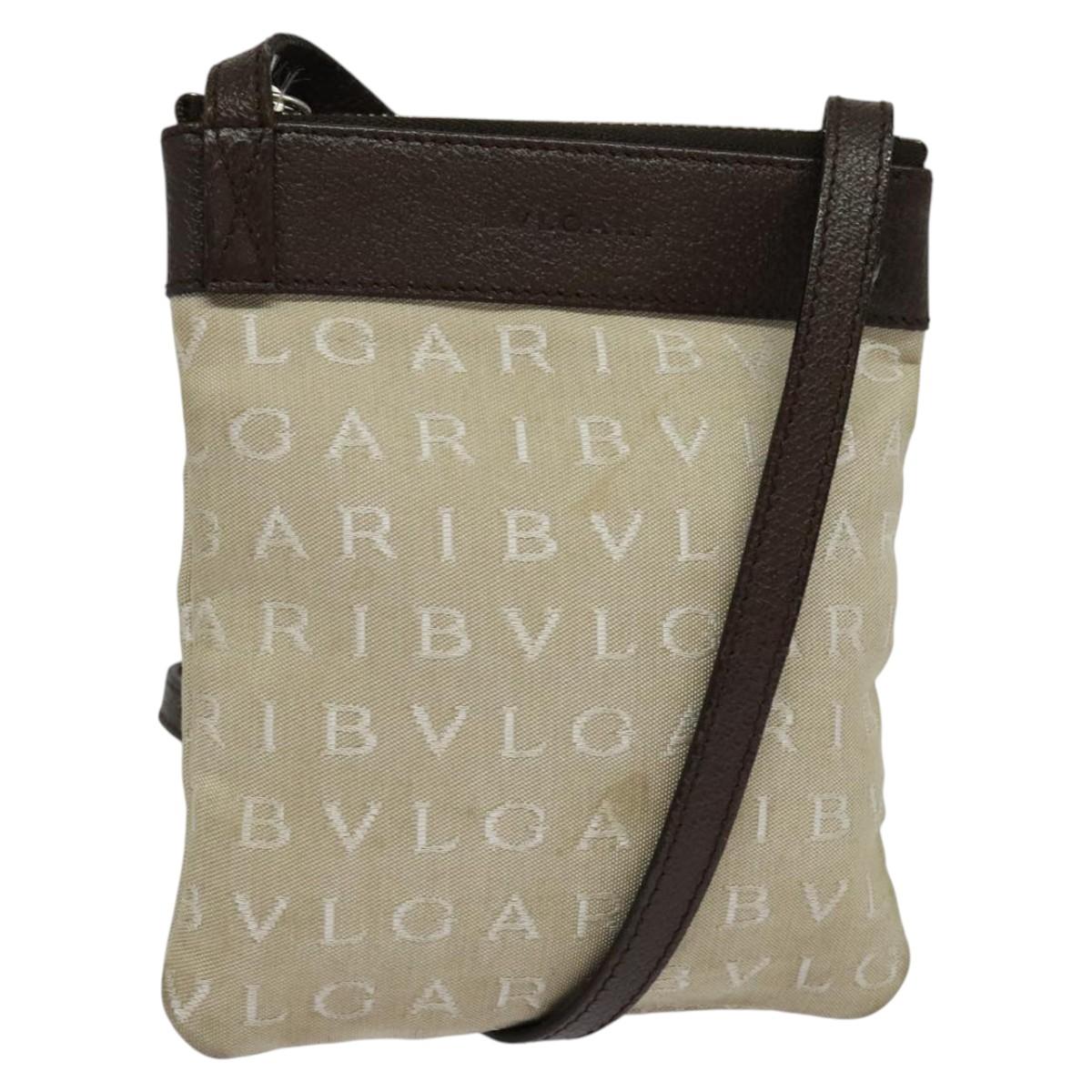 BVLGARI Shoulder Bag Canvas Beige Silver Auth ar13574