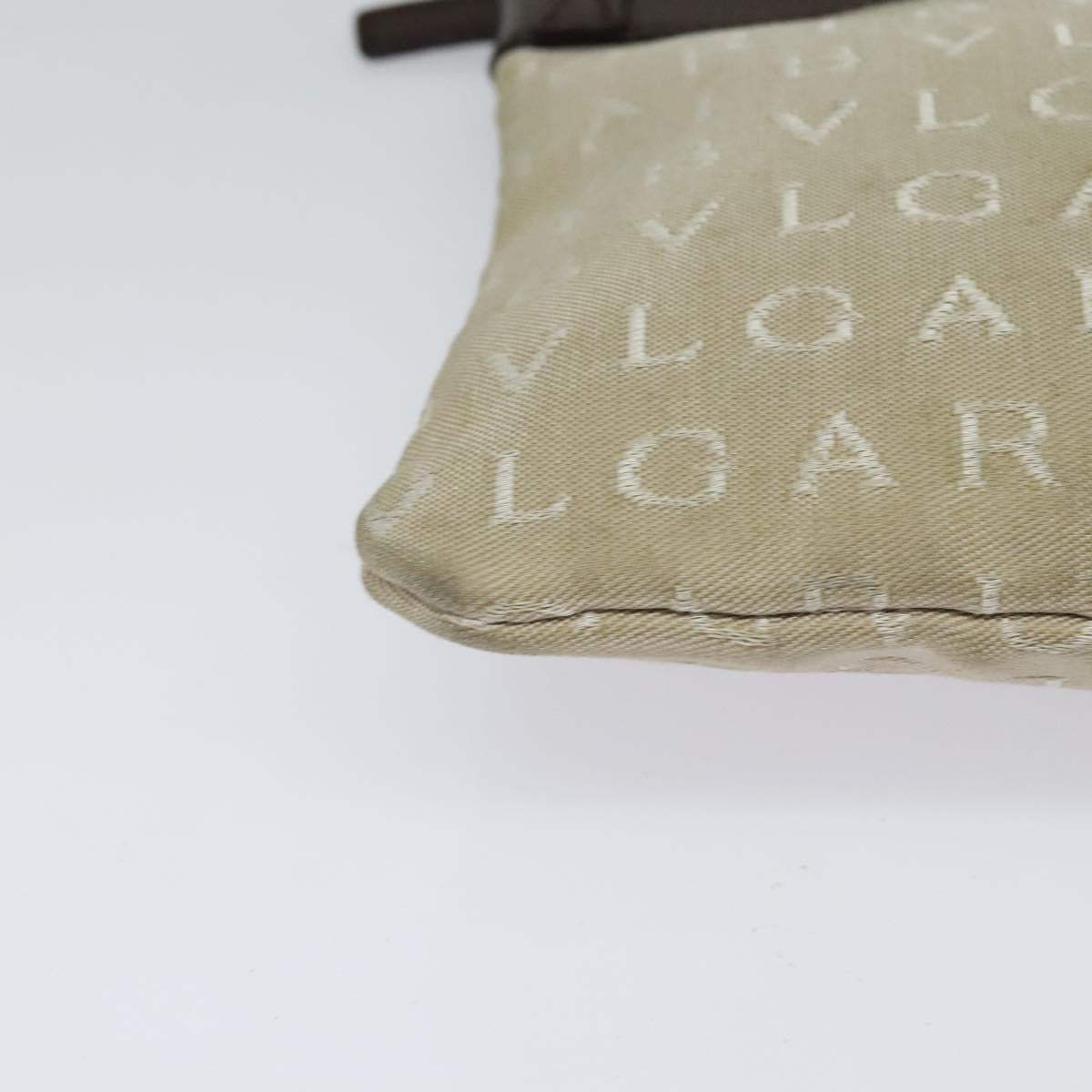 BVLGARI Shoulder Bag Canvas Beige Silver Auth ar13574