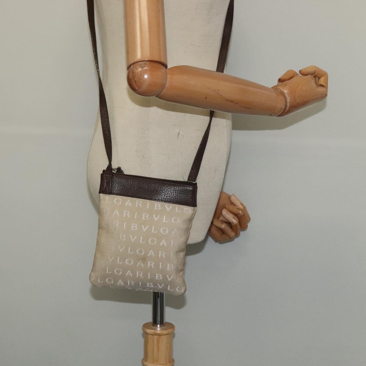 BVLGARI Shoulder Bag Canvas Beige Silver Auth ar13574