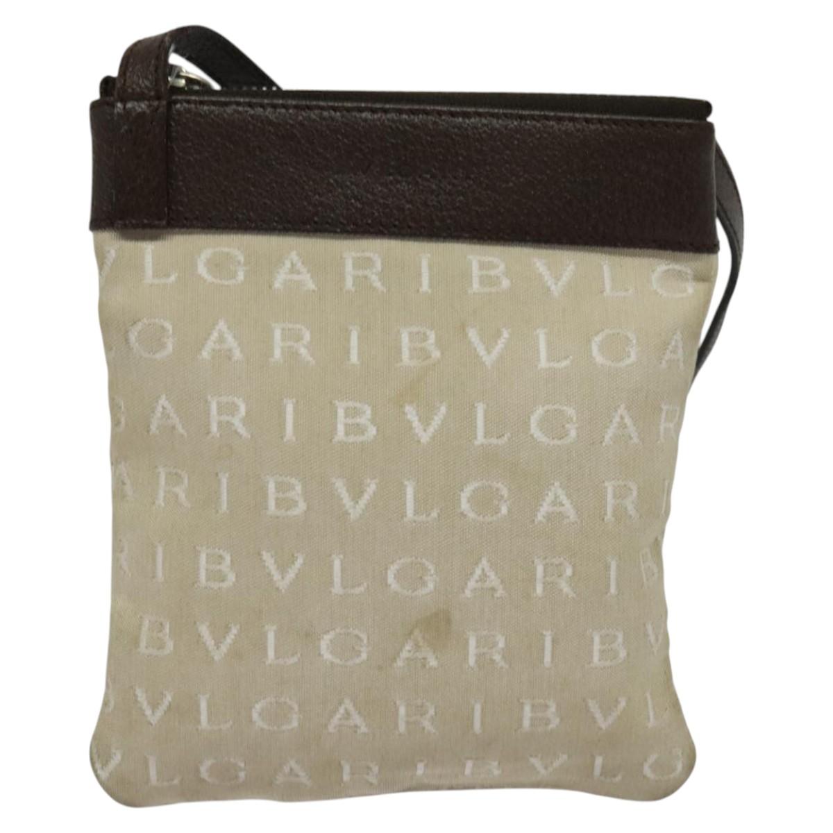 BVLGARI Shoulder Bag Canvas Beige Silver Auth ar13574