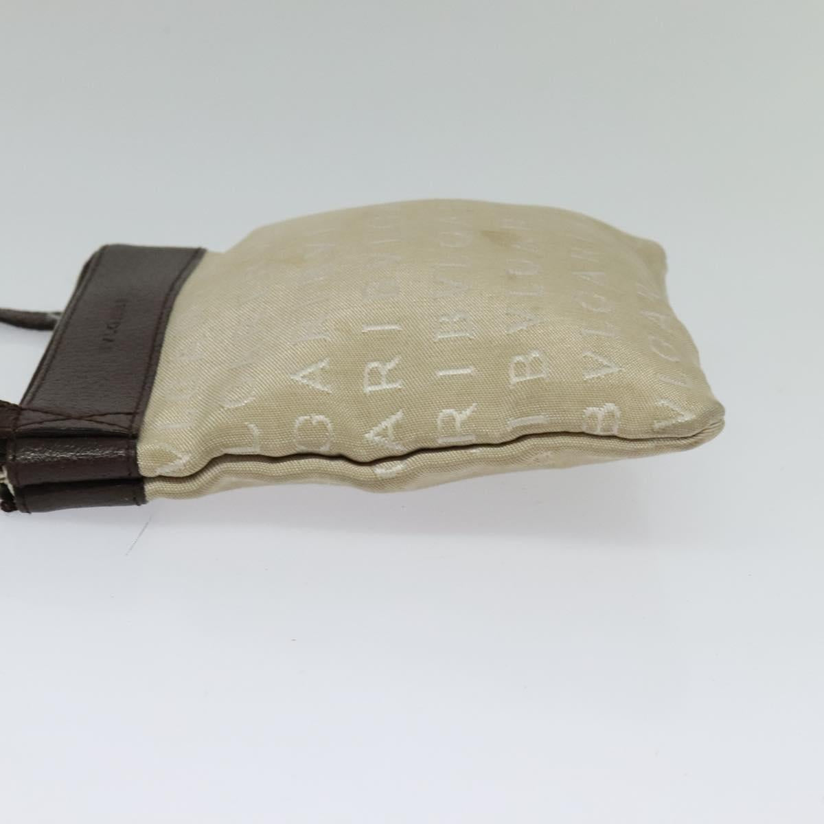 BVLGARI Shoulder Bag Canvas Beige Silver Auth ar13574