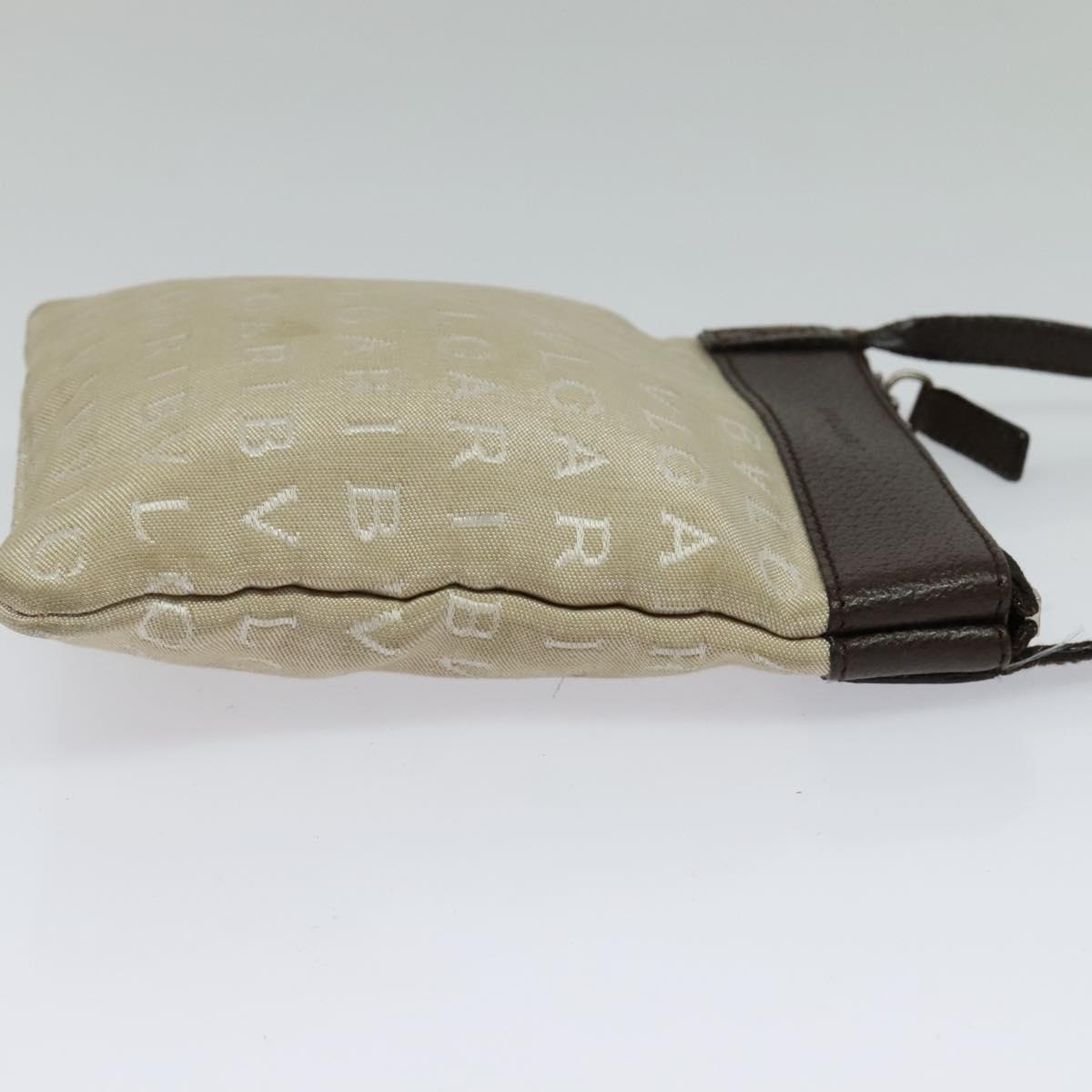 BVLGARI Shoulder Bag Canvas Beige Silver Auth ar13574