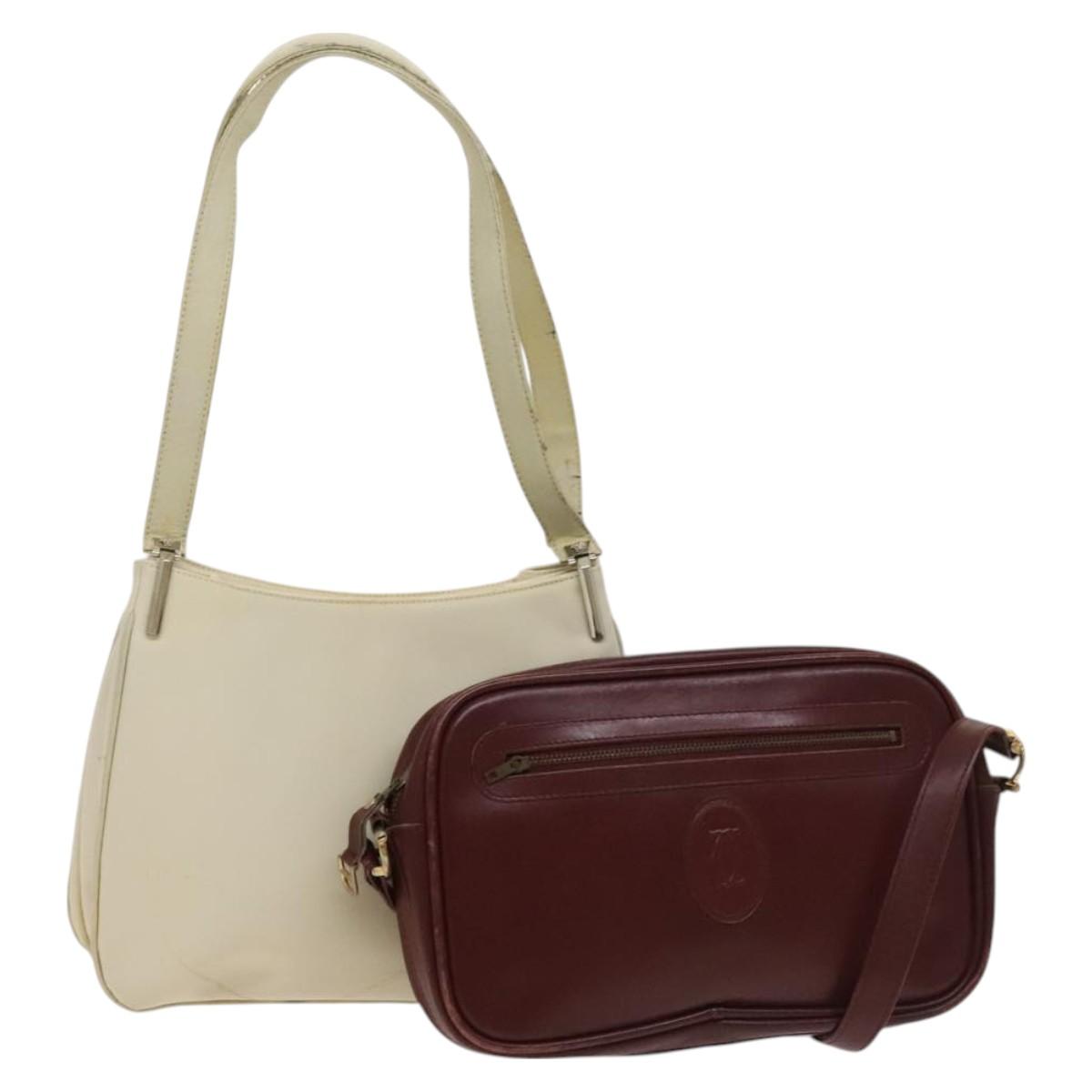 Gianni Versace Cartier Bag Nylon Leather 2Set Bordeaux Beige Auth ar13582