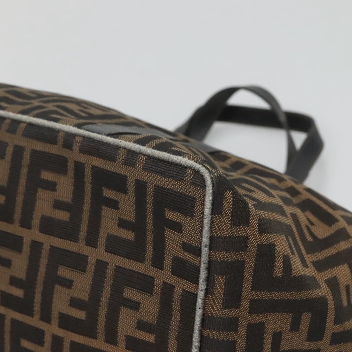 FENDI Zucca Canvas Hand Bag Brown Black gold Auth ar13588