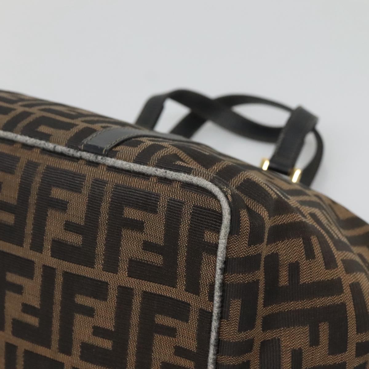 FENDI Zucca Canvas Hand Bag Brown Black gold Auth ar13588