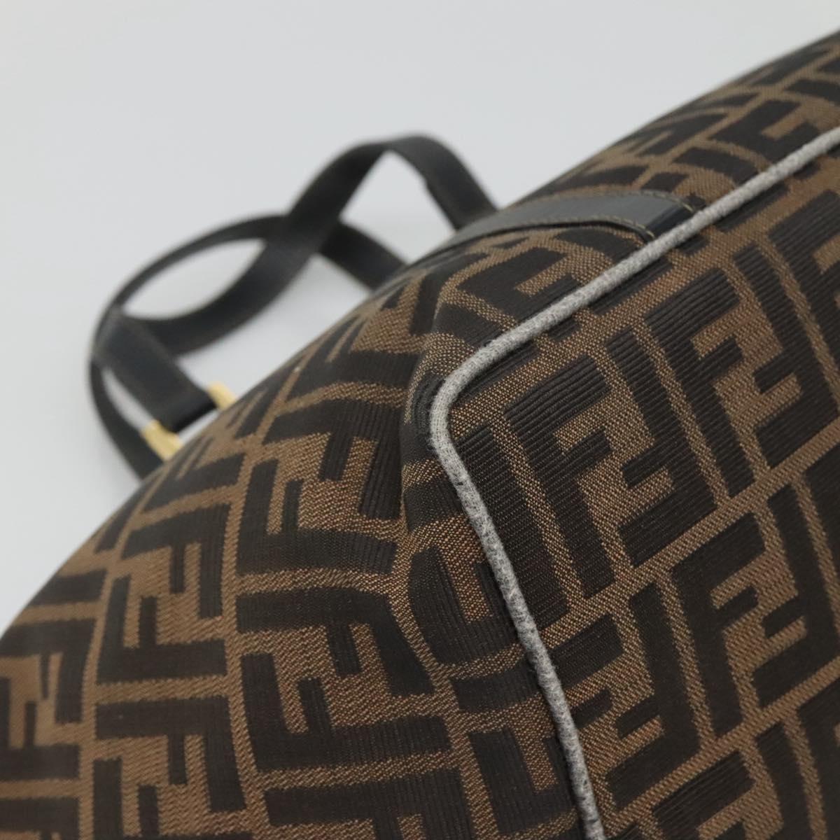 FENDI Zucca Canvas Hand Bag Brown Black gold Auth ar13588