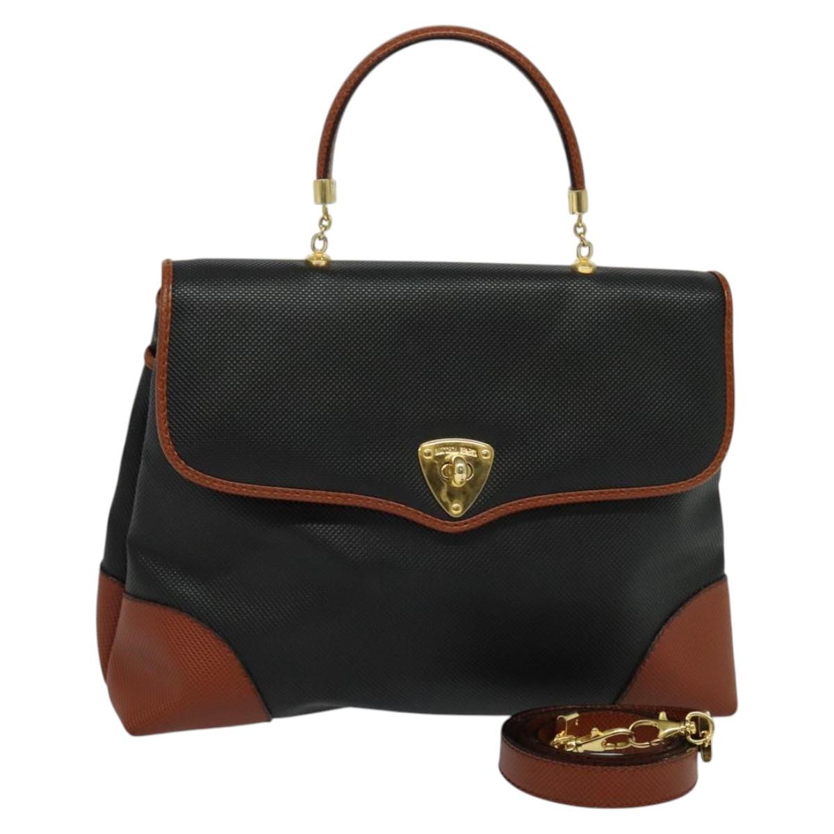 BOTTEGA VENETA Hand Bag PVC 2way Black Gold Auth ar13592