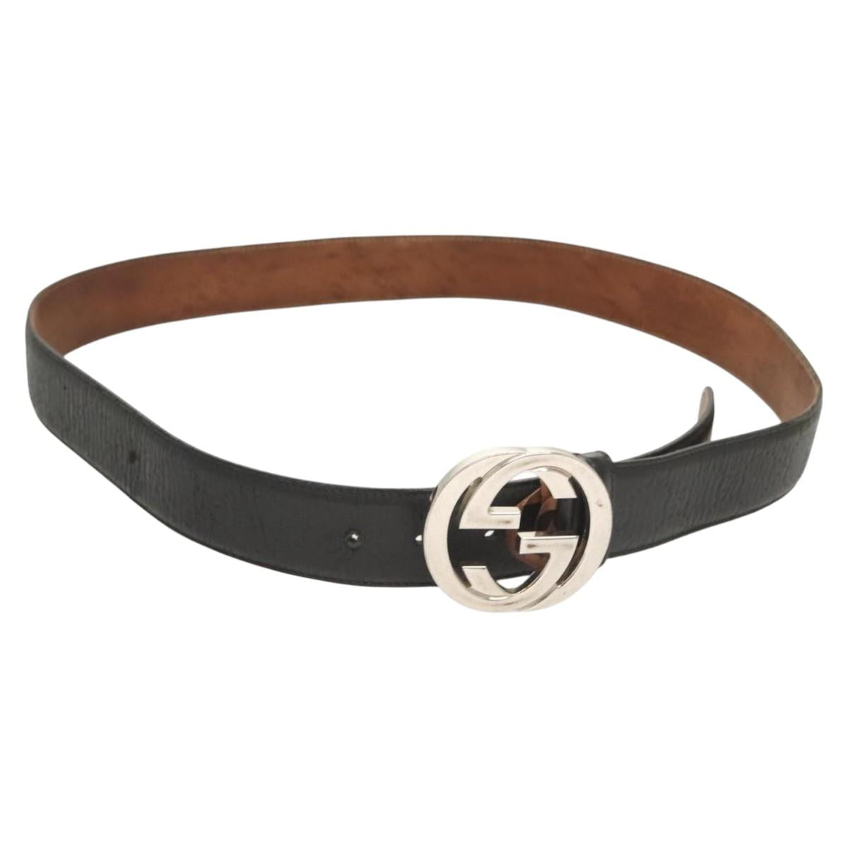 GUCCI GG Canvas Guccissima Belt Leather 44.5"" Black 411924 Auth ar13596
