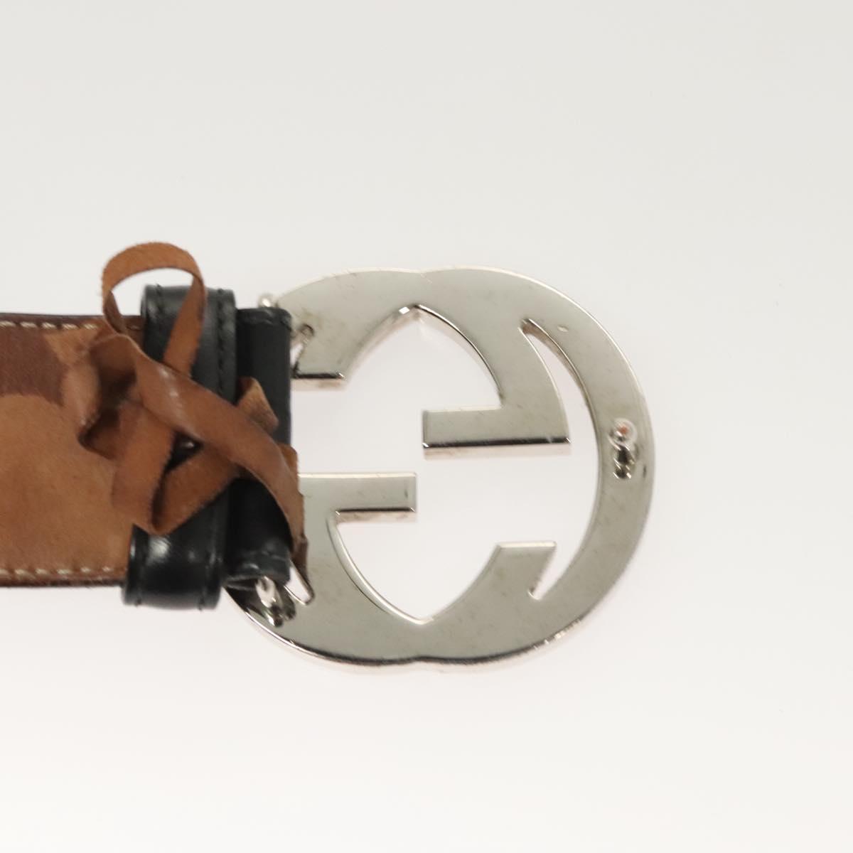 GUCCI GG Canvas Guccissima Belt Leather 44.5"" Black 411924 Auth ar13596