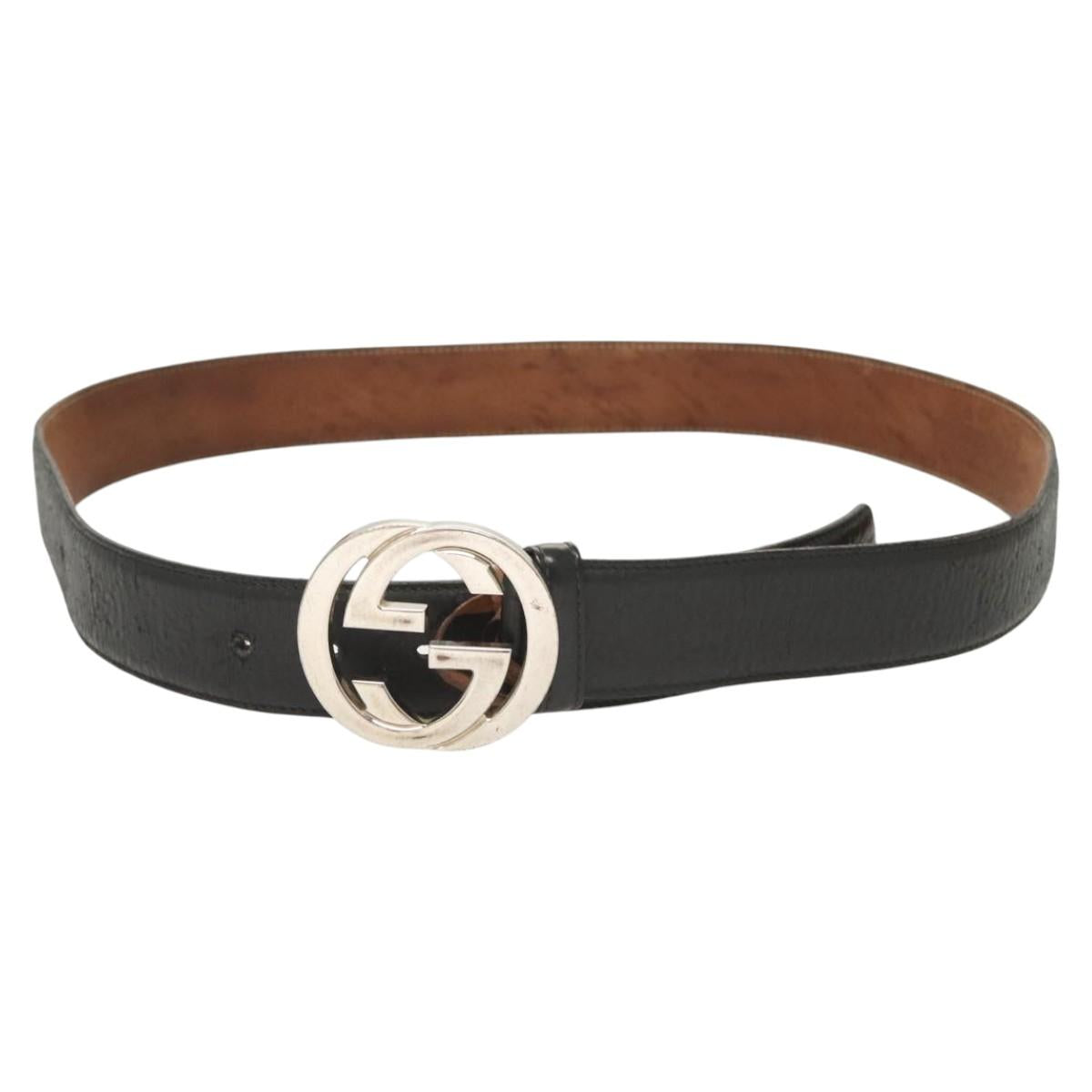 GUCCI GG Canvas Guccissima Belt Leather 44.5"" Black 411924 Auth ar13596