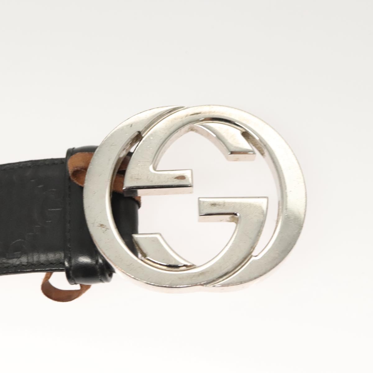 GUCCI GG Canvas Guccissima Belt Leather 44.5"" Black 411924 Auth ar13596
