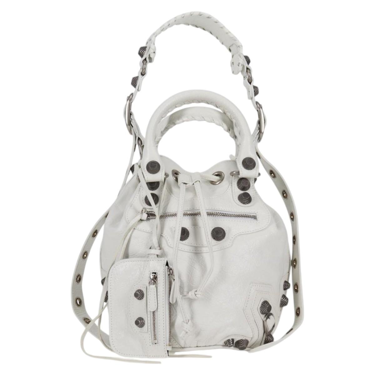 BALENCIAGA Le Cagole XS Hand Bag Leather 2way White Silver 702432 Auth ar13609AM