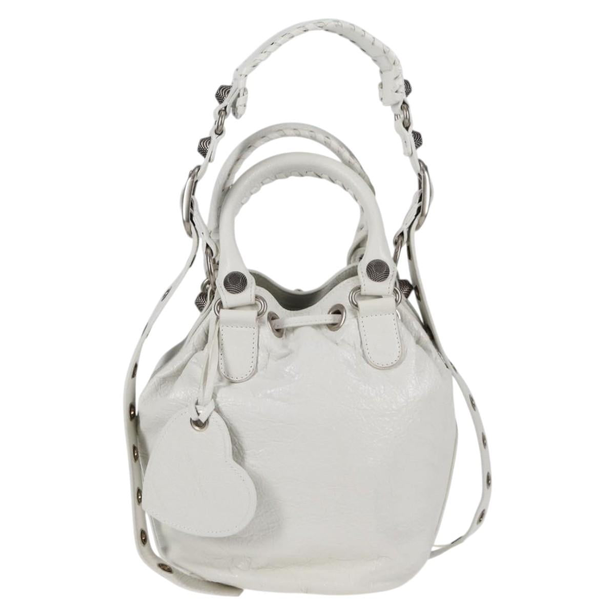 BALENCIAGA Le Cagole XS Hand Bag Leather 2way White Silver 702432 Auth ar13609AM