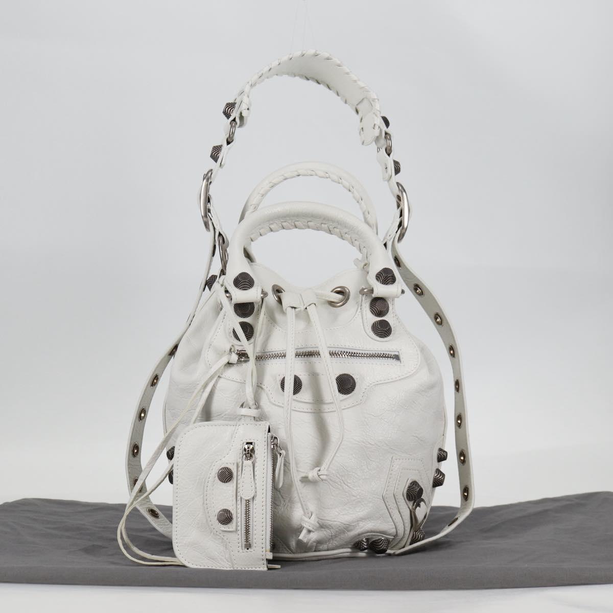 BALENCIAGA Le Cagole XS Hand Bag Leather 2way White Silver 702432 Auth ar13609AM