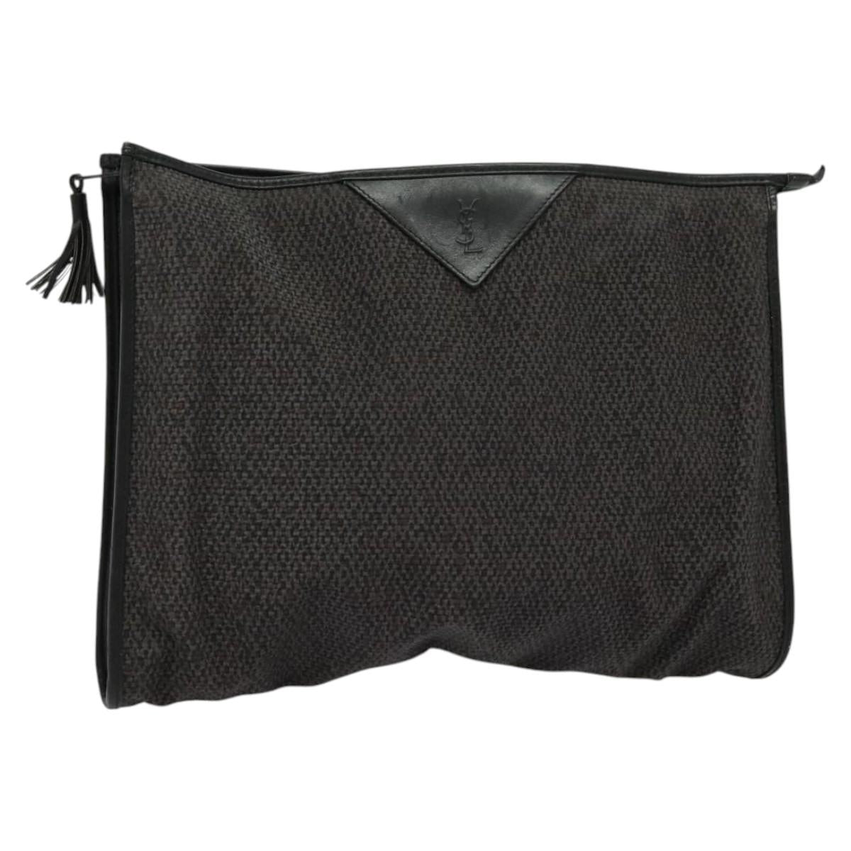 SAINT LAURENT Clutch Bag PVC Canvas Black Auth ar13616