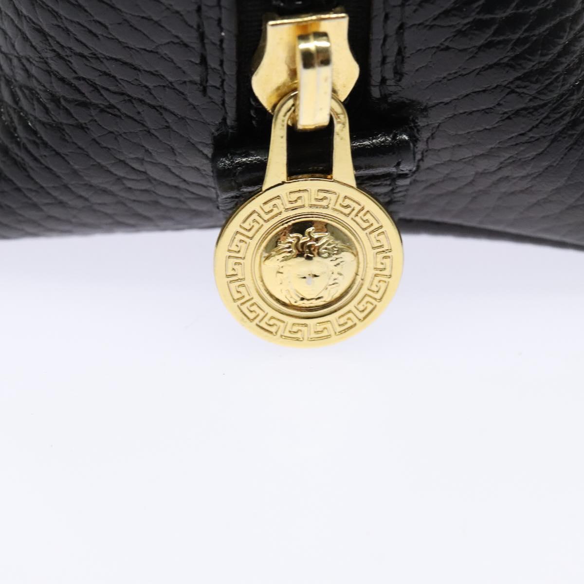 Gianni Versace Clutch Bag Leather Black Gold Auth ar13622