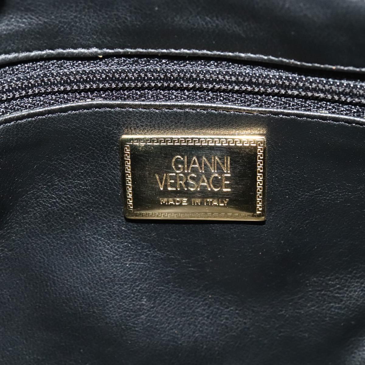 Gianni Versace Clutch Bag Leather Black Gold Auth ar13622