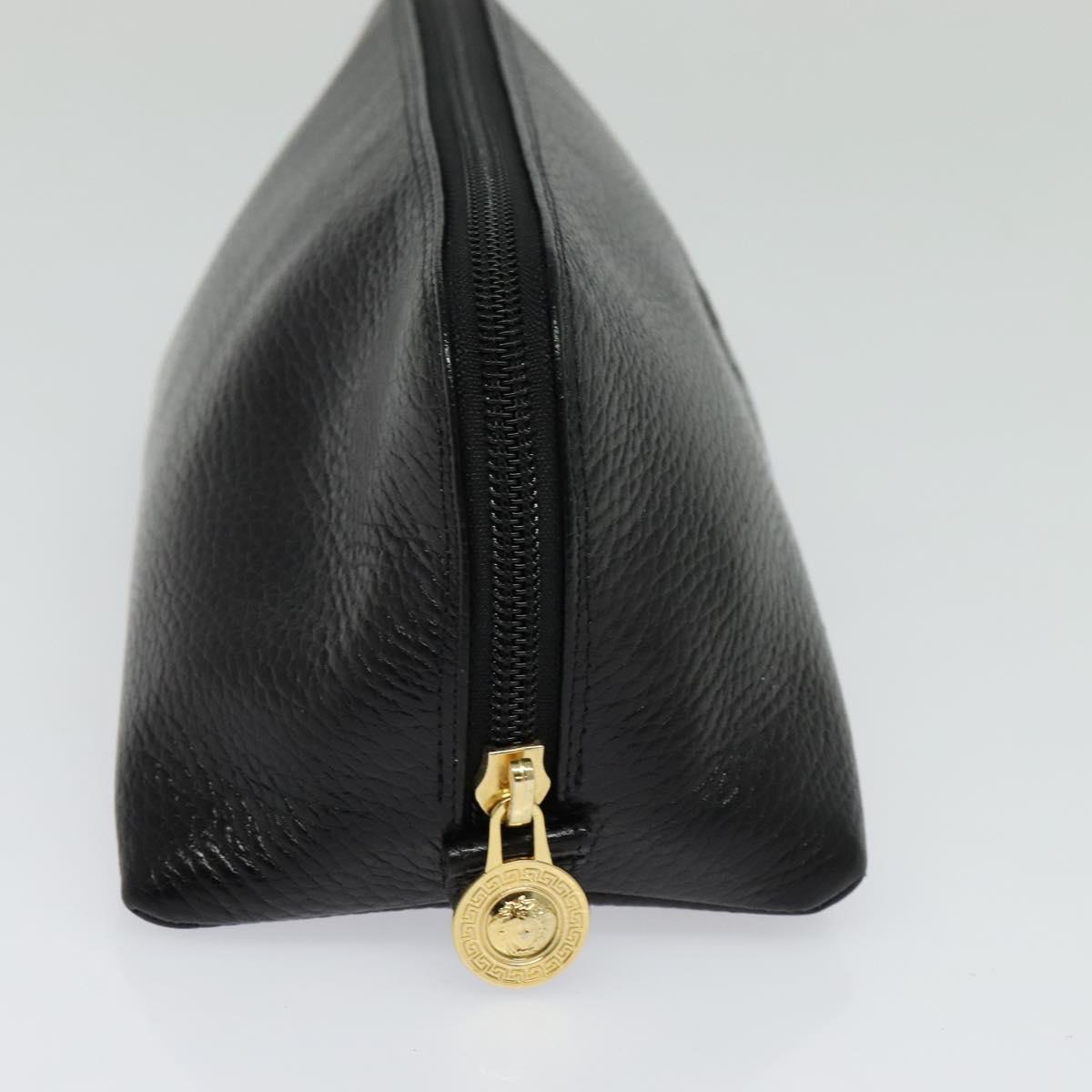 Gianni Versace Clutch Bag Leather Black Gold Auth ar13622