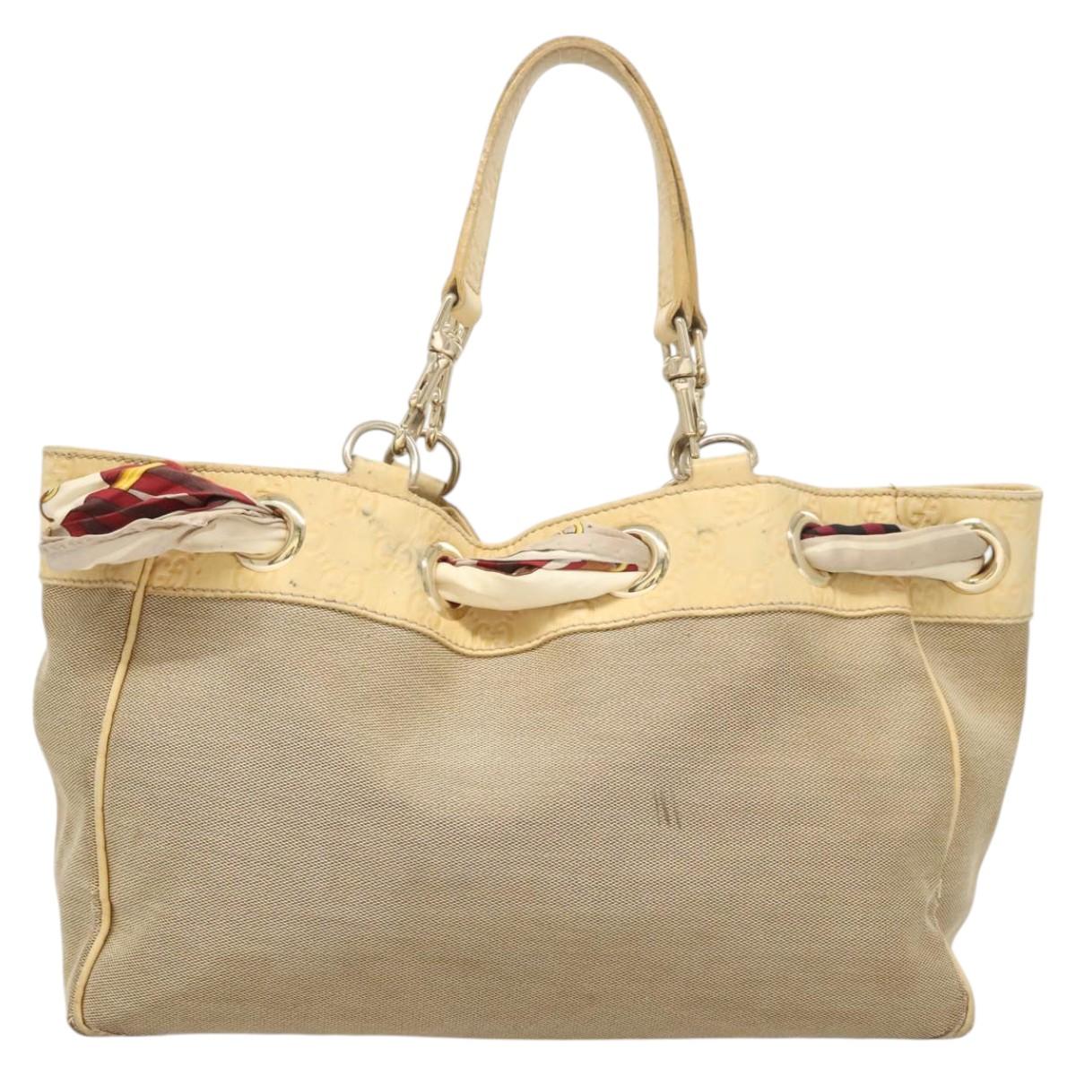 GUCCI GG Canvas Guccissima Bag Leather Canvas Outlet Beige Gold Auth ar13634