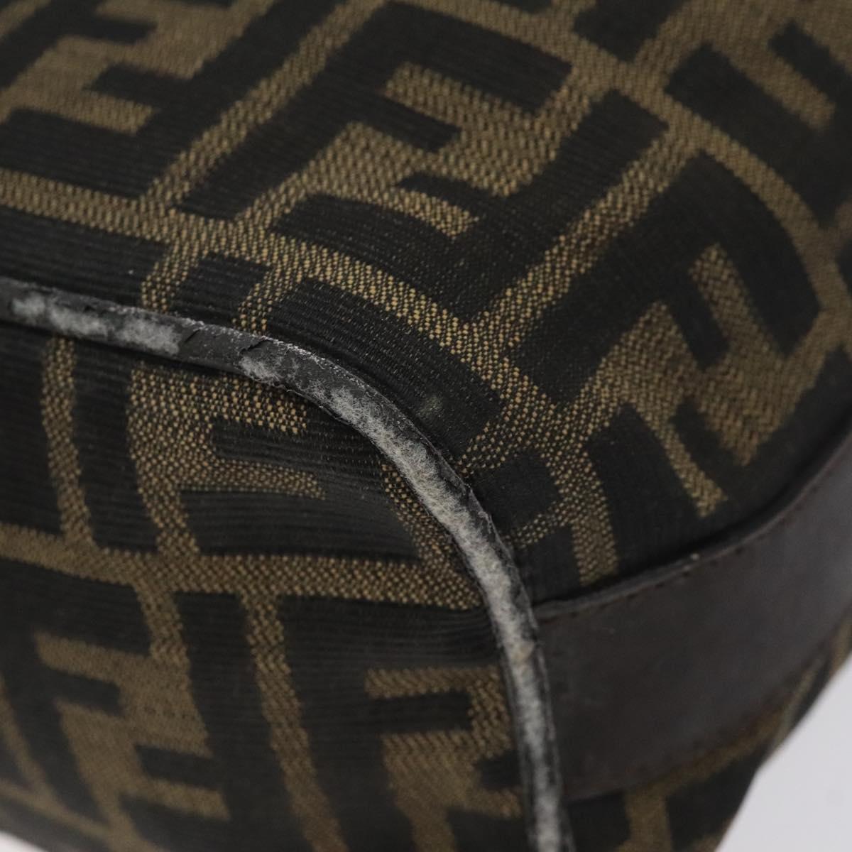 FENDI Zucca Canvas Hand Pouch BagBlack Brown Silver Auth ar13639