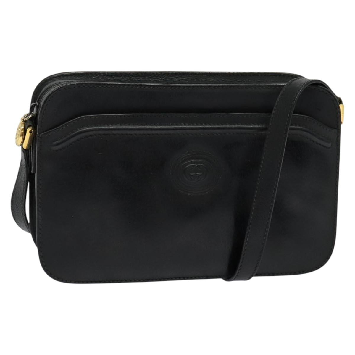 GUCCI Shoulder Bag Leather Black Gold 007 256 0051 Auth ar13650