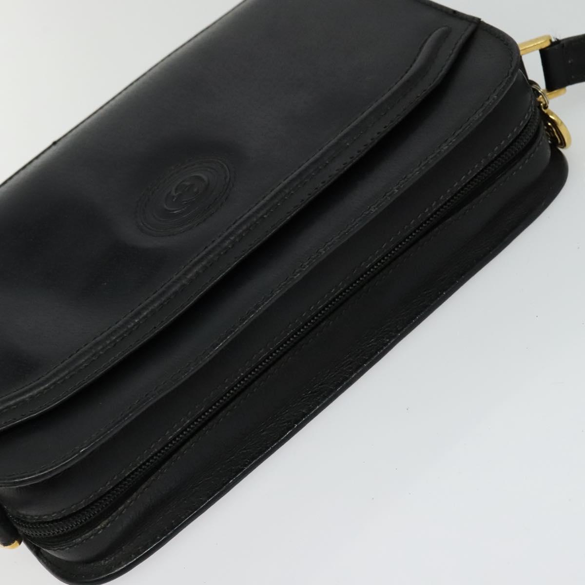 GUCCI Shoulder Bag Leather Black Gold 007 256 0051 Auth ar13650