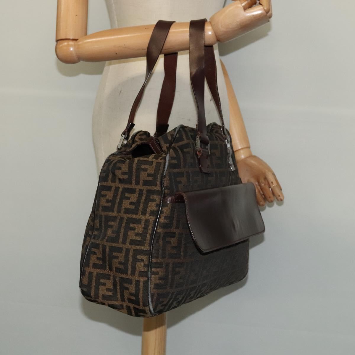 FENDI Zucca Canvas Hand Bag Black Brown Auth ar13658